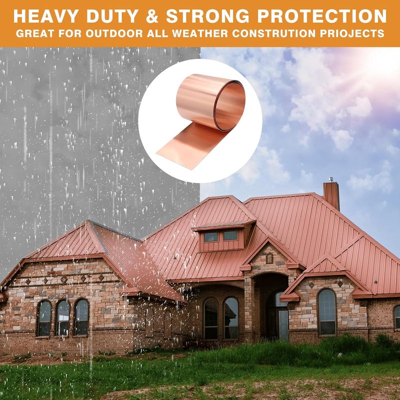 ELECTRAPICK Copper Flashing,24 Gauge(0.5mm) Thickness, 6in x 20ft, 99.95% Pure Copper Sheet Roll, Roofing Metal Flashing Roll for Contractors DIY Projects - Image 4